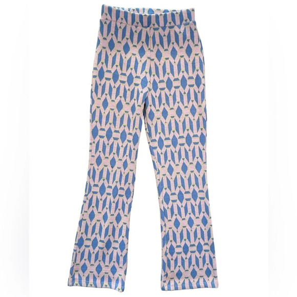 Zara Sweater Pants Jacquard Knit Geometric Pink Blue Flare Pants Size Small Boho - Picture 5 of 5